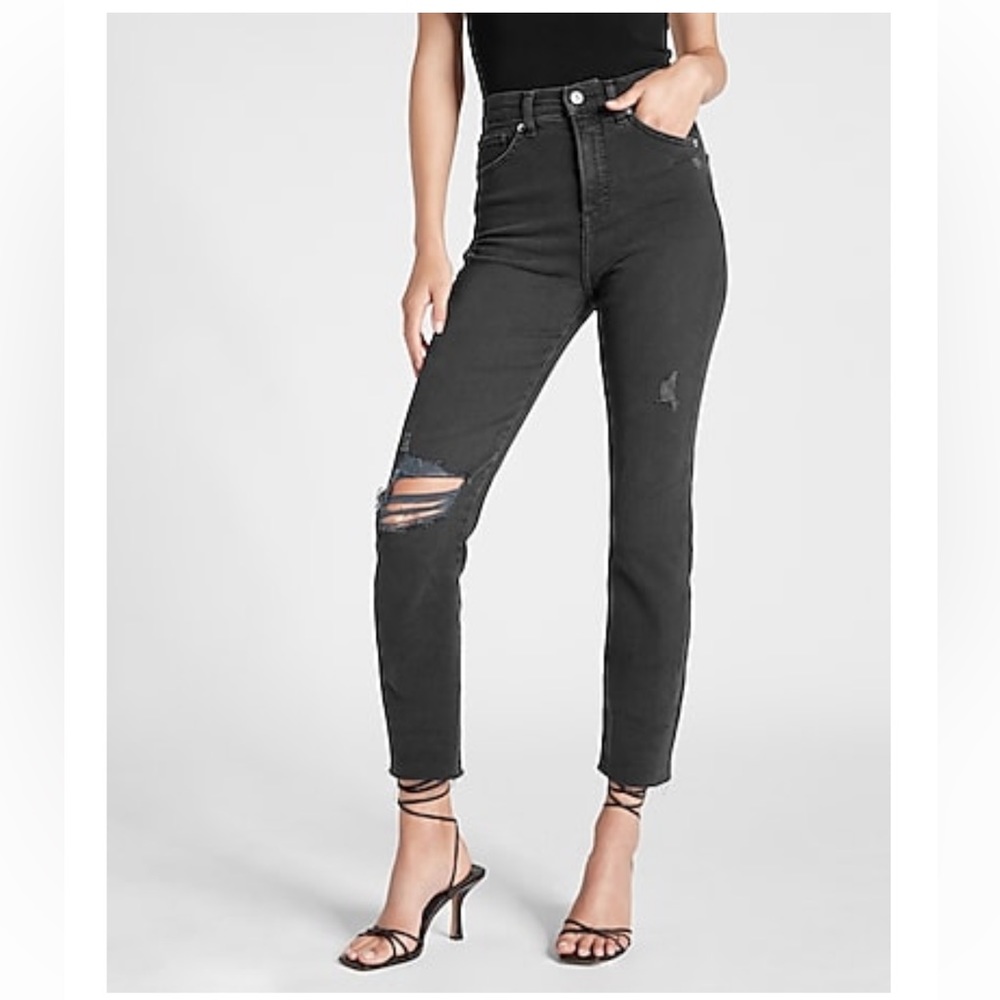 Express high rise straight distressed black Jean